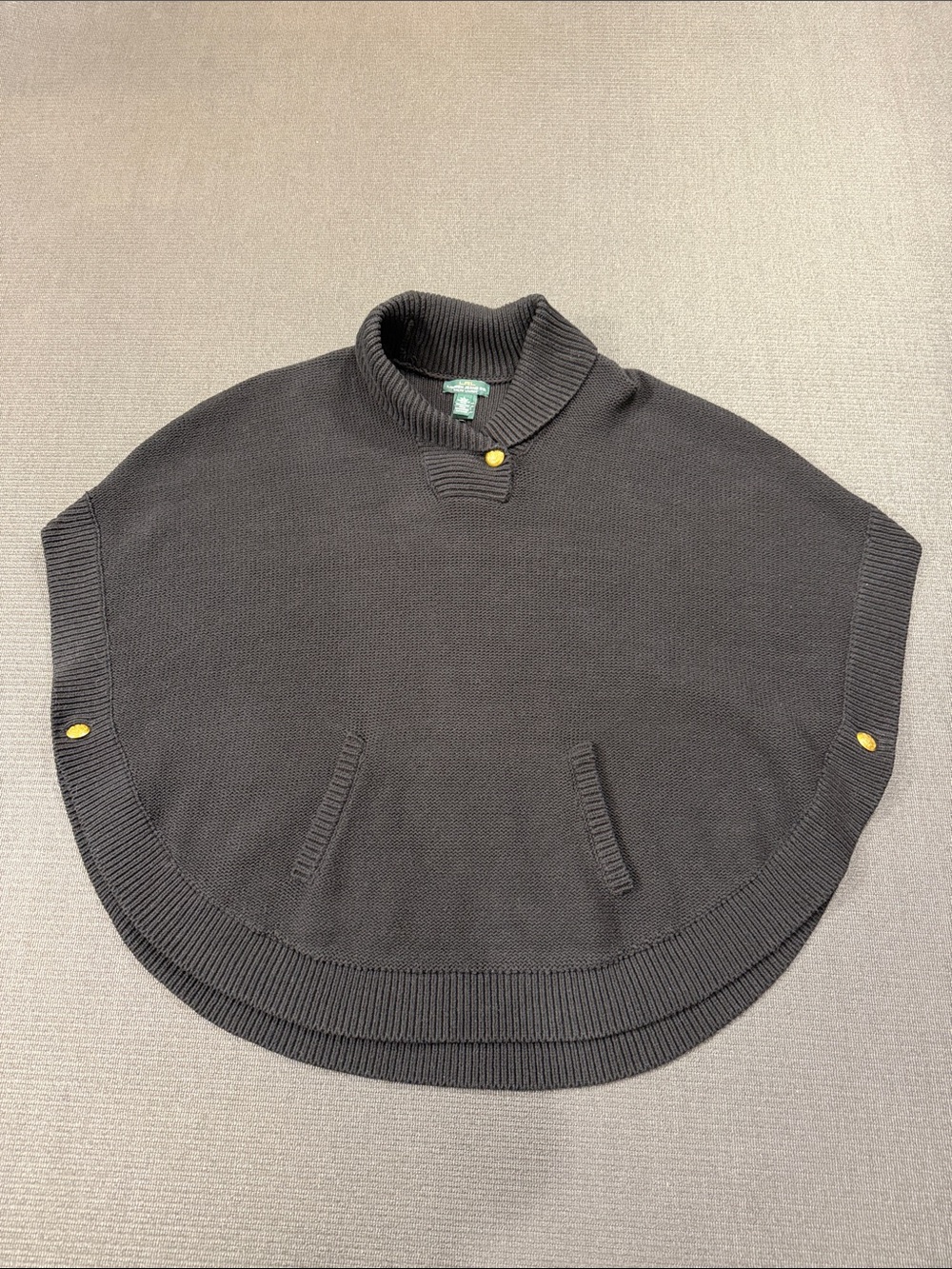 Lauren Ralph Lauren Soft Cotton Knit Cape Poncho Black Pocket Shawl Collar L
